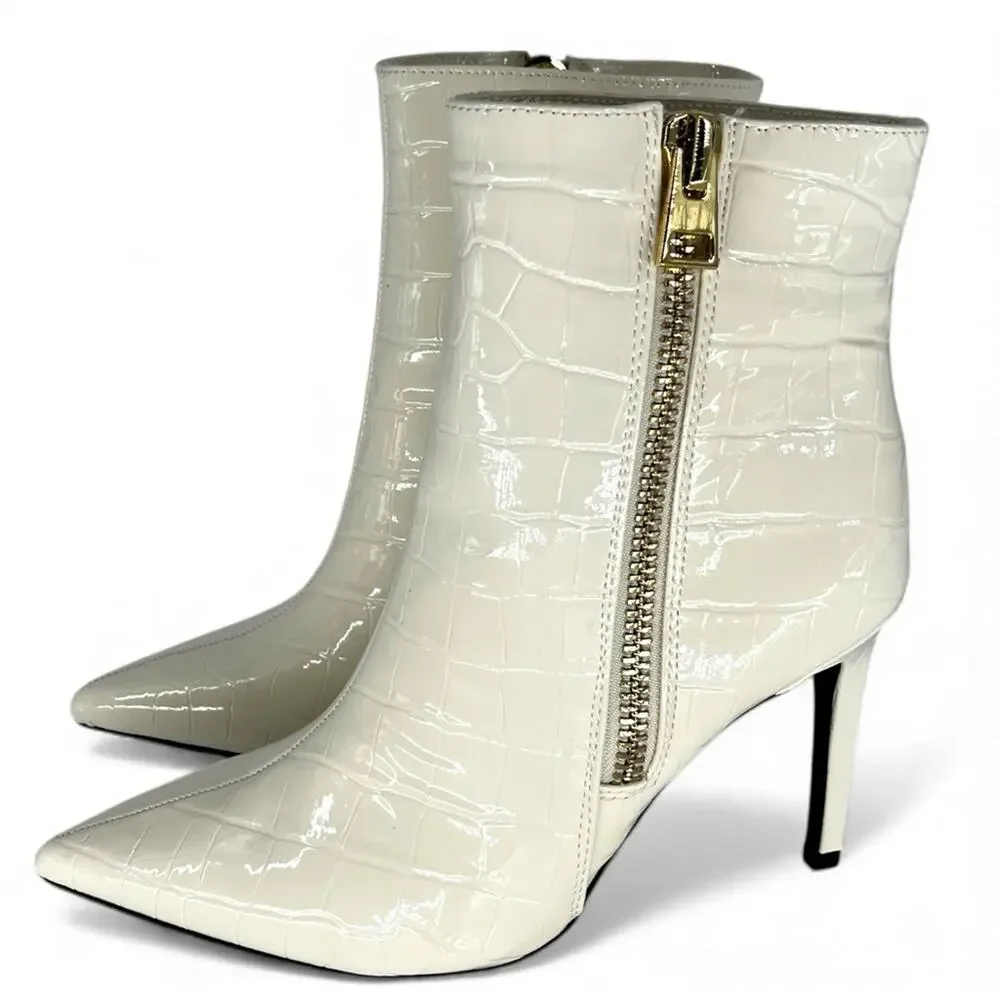 INC International Concepts Sarishaa Heeled Zip boots white croc - 9.5